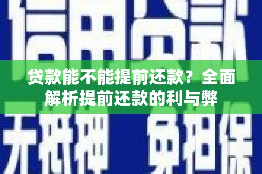 永清贷款能不能提前还款？全面解析提前还款的利与弊
